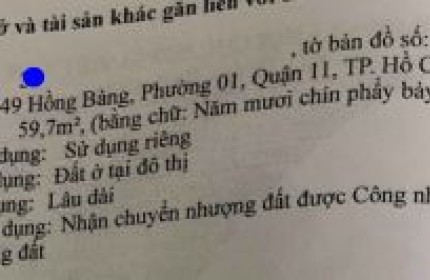 Tôi  Cần bán Nhà 708/49 đường Hồng Bàng , Phường 1 , Quận 11 : chỉ còn 21  tỷ